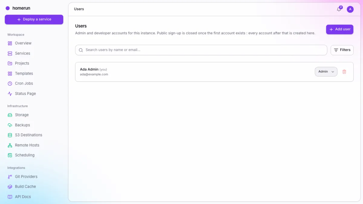The users page