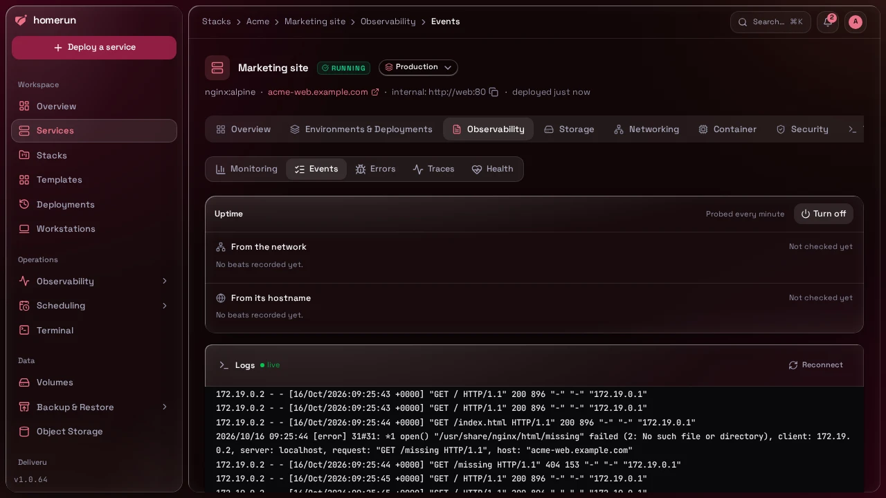 Streaming container logs, dark