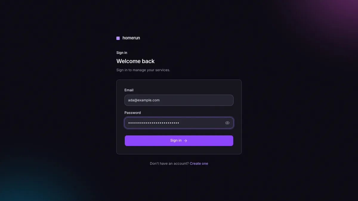 The sign-in page, dark