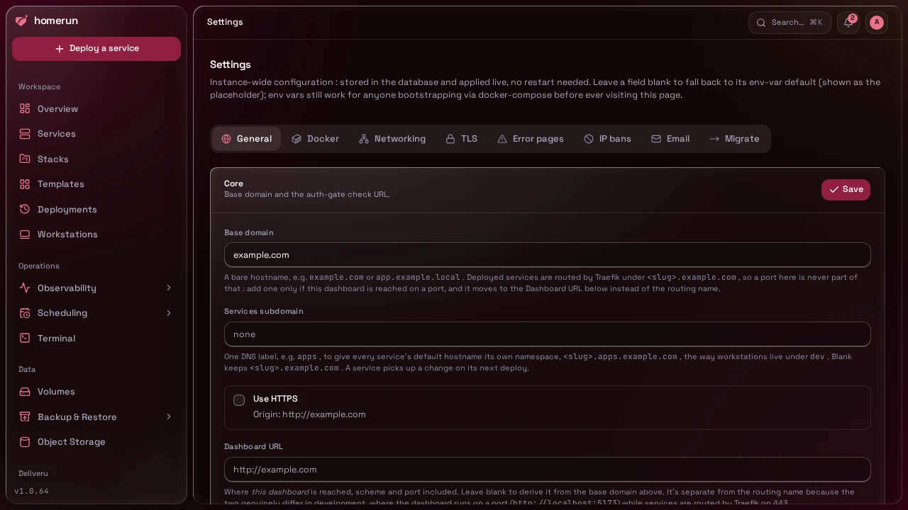 Instance settings, dark