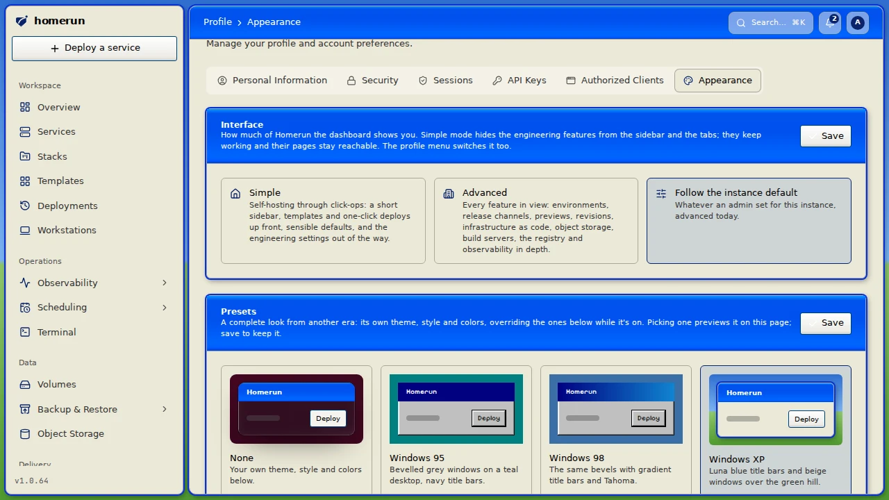 The Windows XP preset, dark