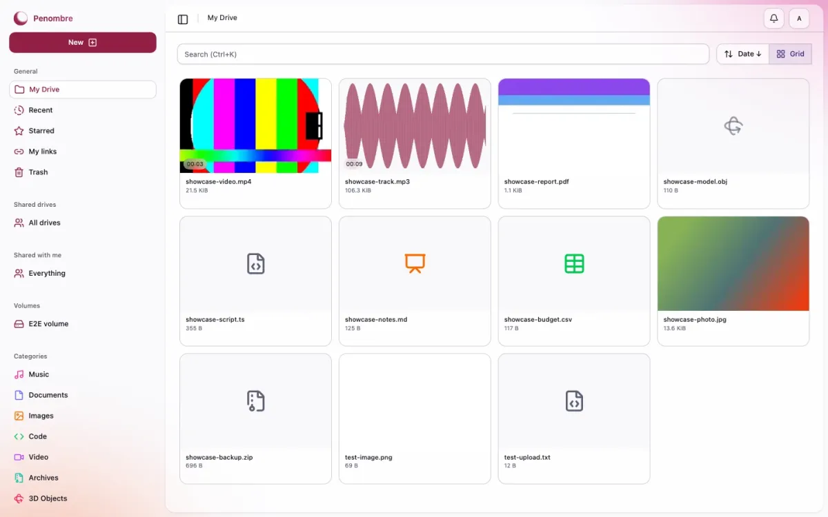 The Penombre drive in grid view