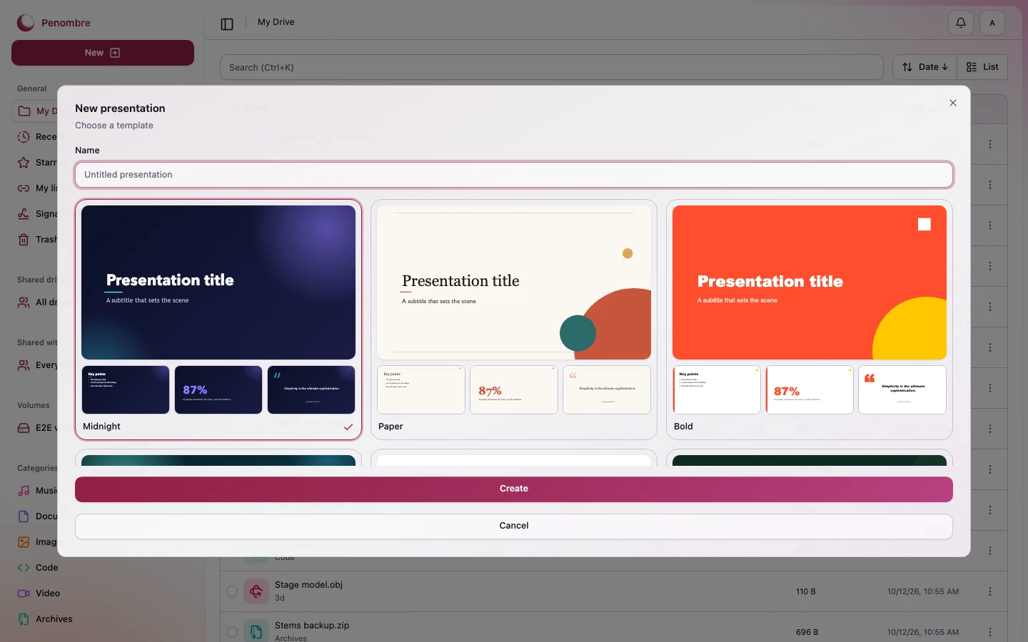 The presentation templates