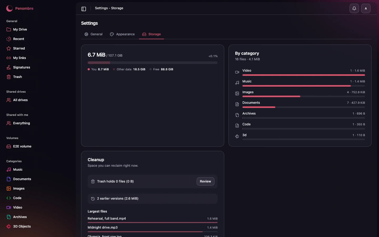 Storage settings, dark