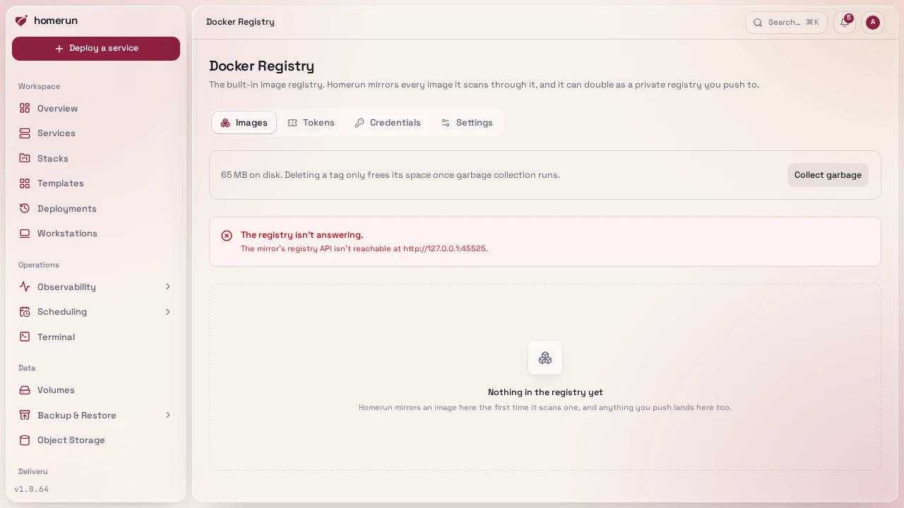 The Images tab, with the repository list and the Collect garbage button