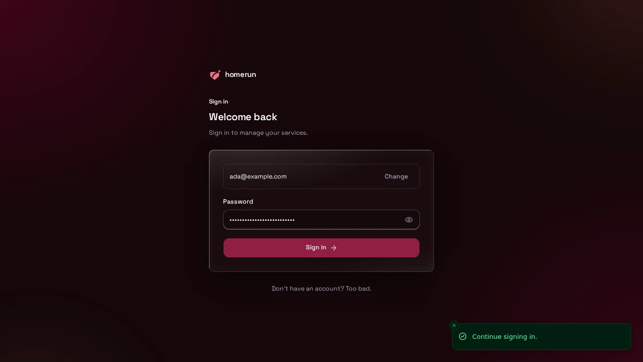 The sign-in page, dark