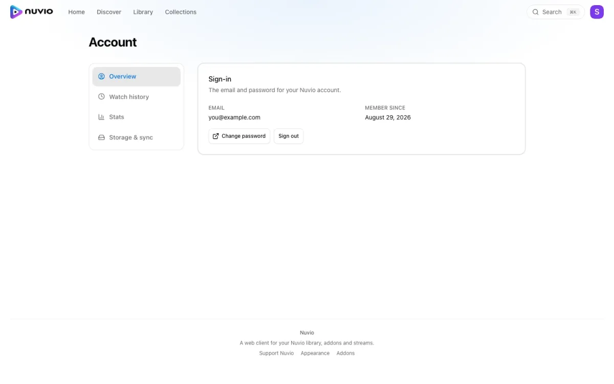 The account page