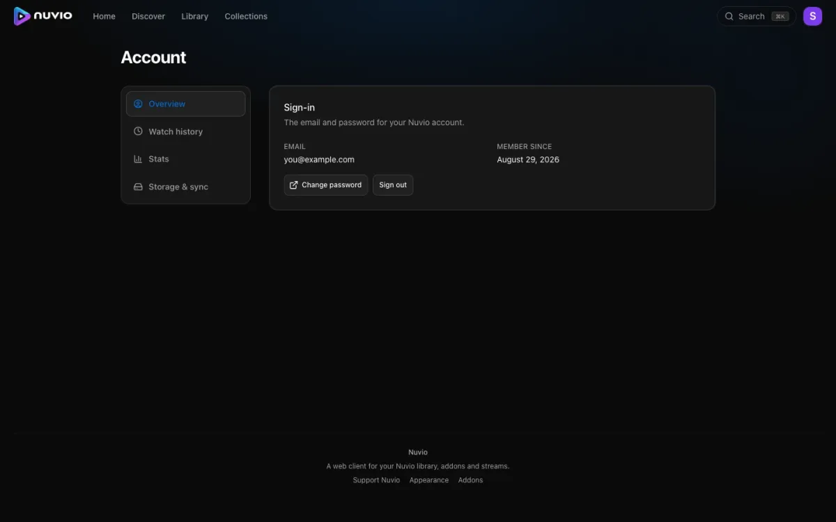 The account page