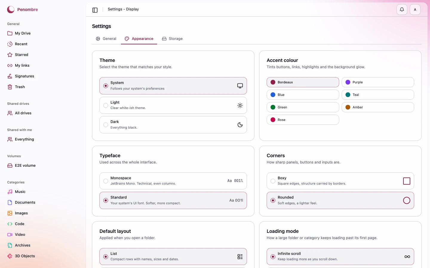 Appearance settings