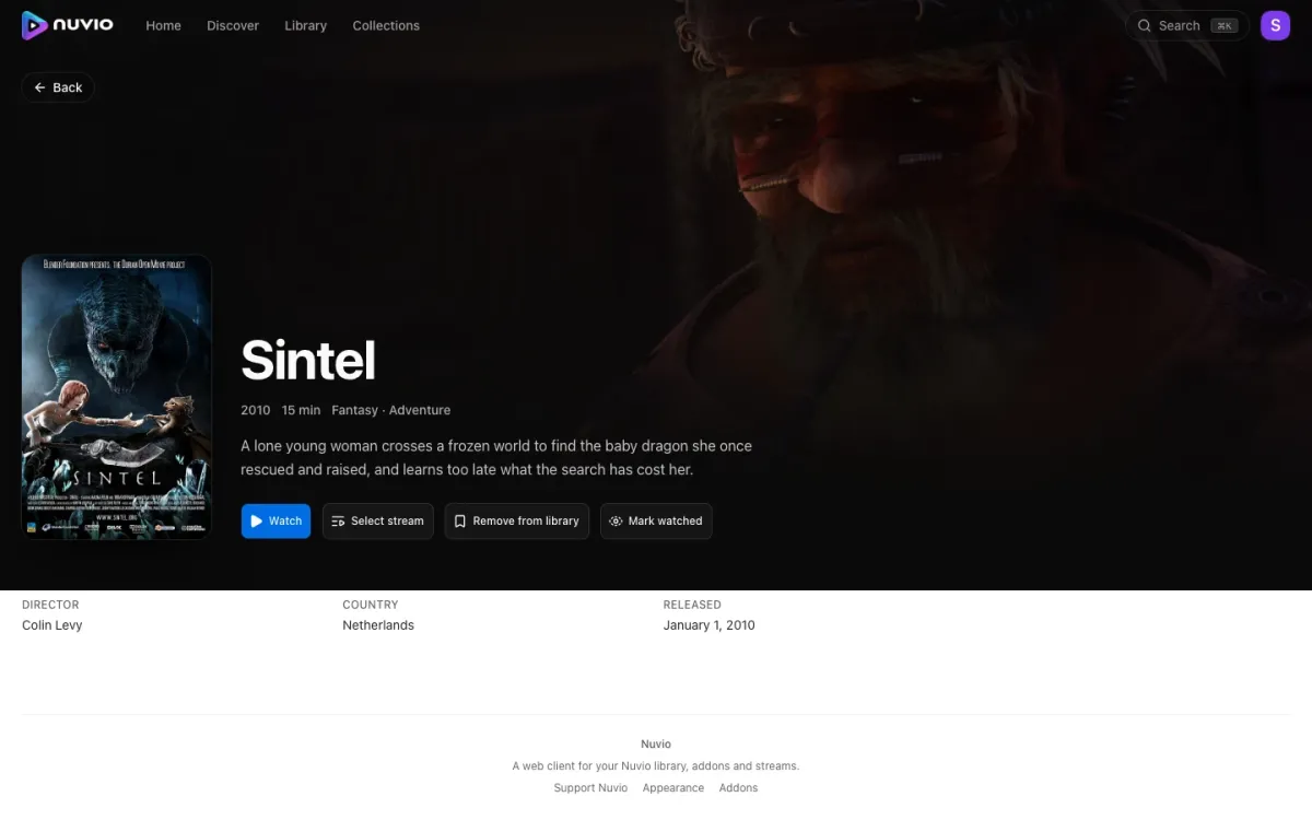 A movie's detail page