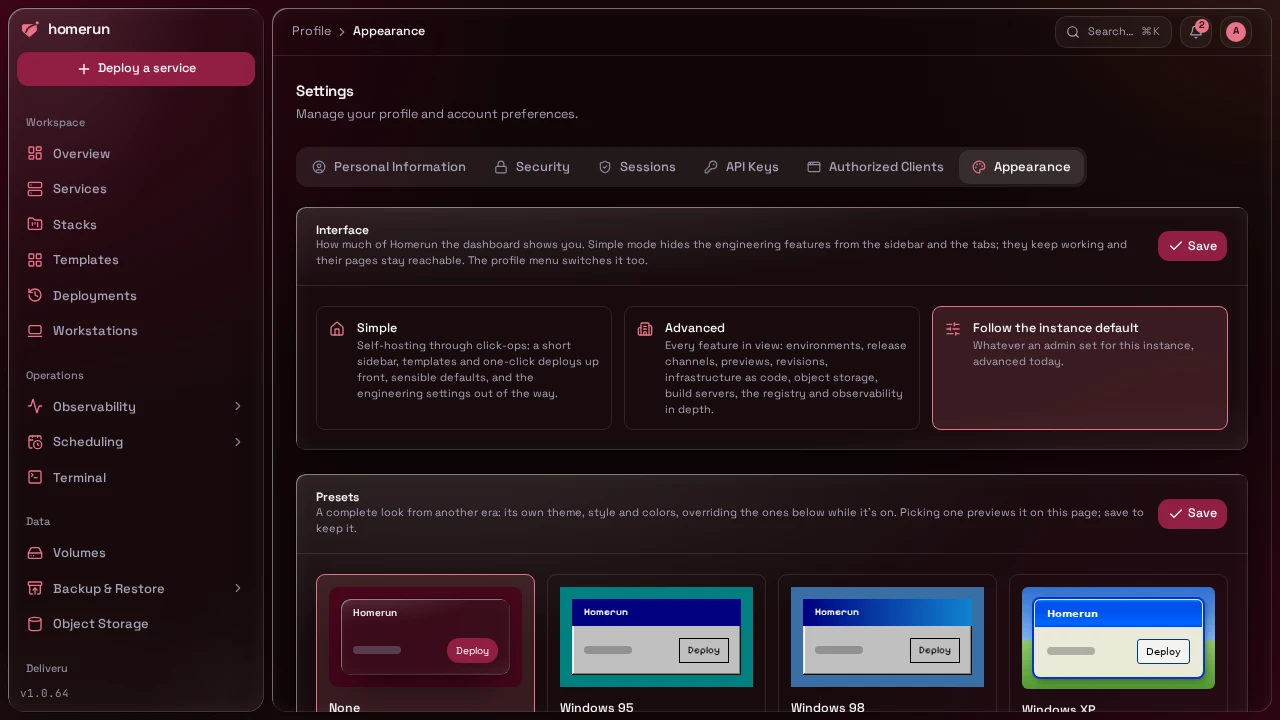 Appearance settings, dark