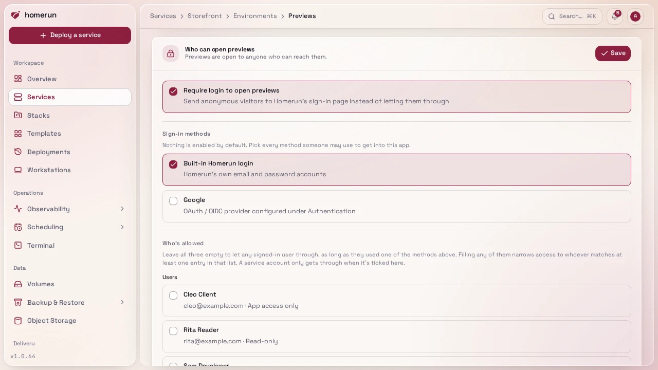Who can open previews, with the login wall turned on for a client's email