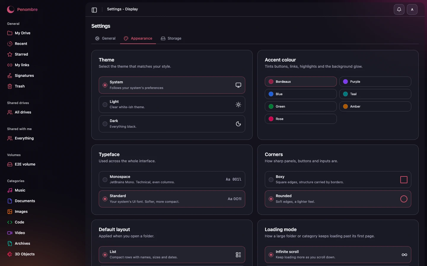 Appearance settings, dark