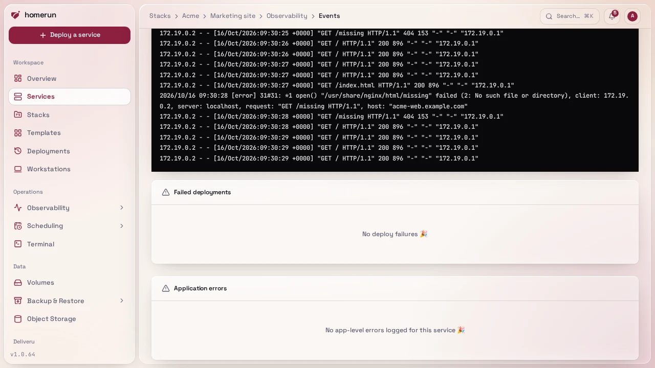 Failed deployments and Application errors, below the logs