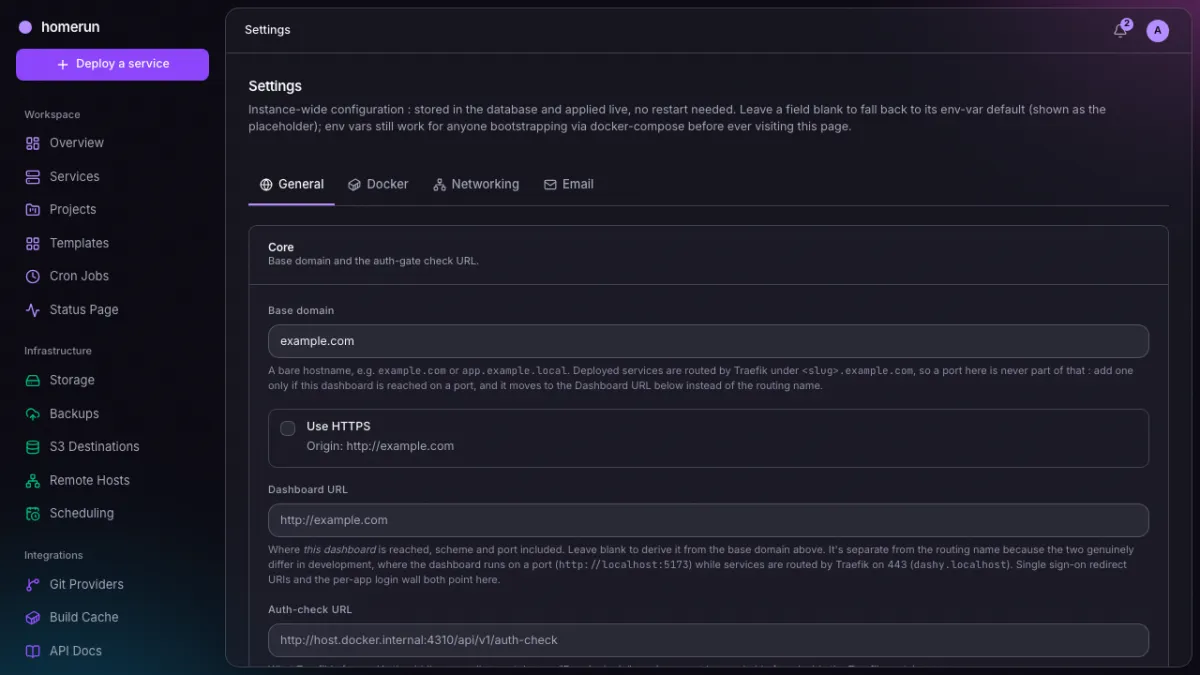 Instance settings, dark