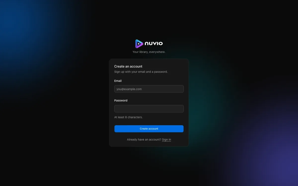 The sign-up screen