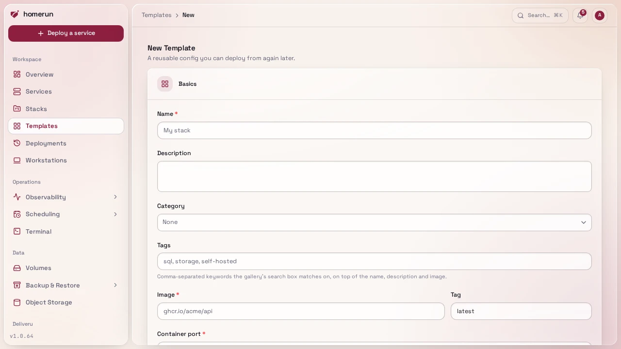 New Template, for building a custom template from scratch