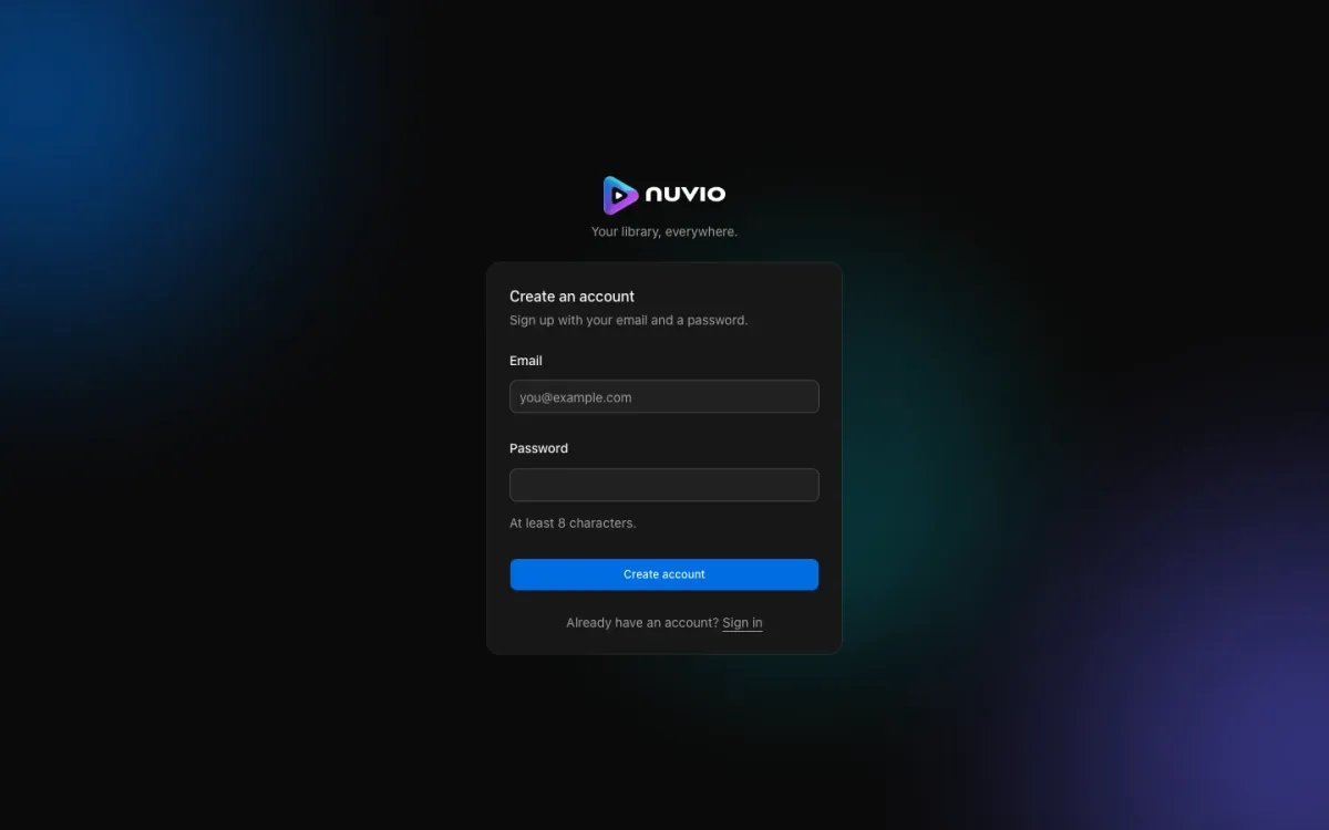 The sign-up screen