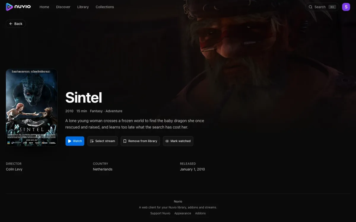 A movie's detail page