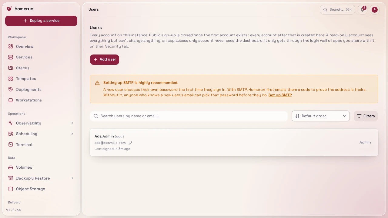 The users page