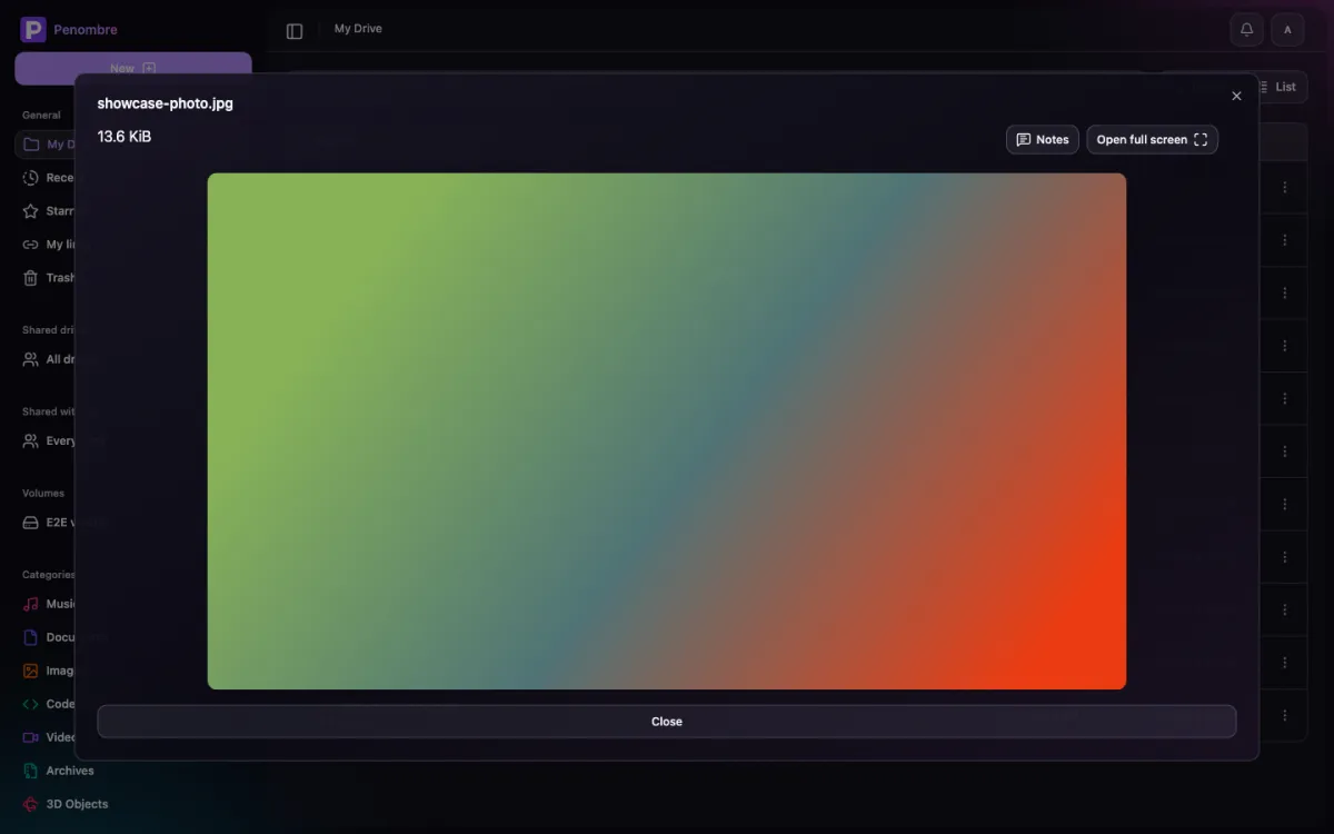 The preview dialog, dark