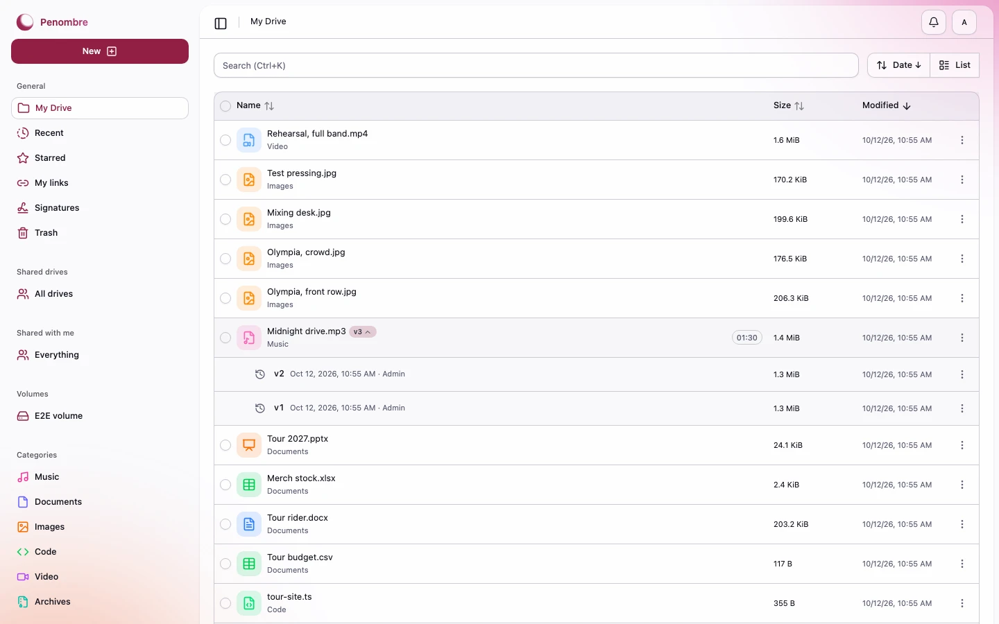 The drive in list view