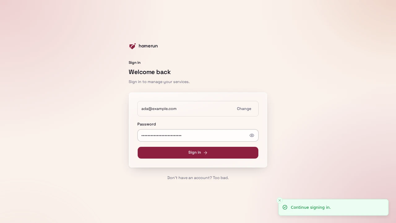 The sign-in page
