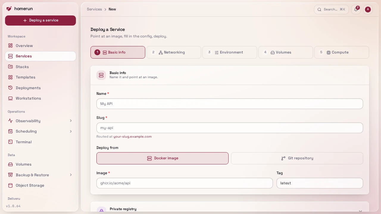 The Deploy a Service wizard
