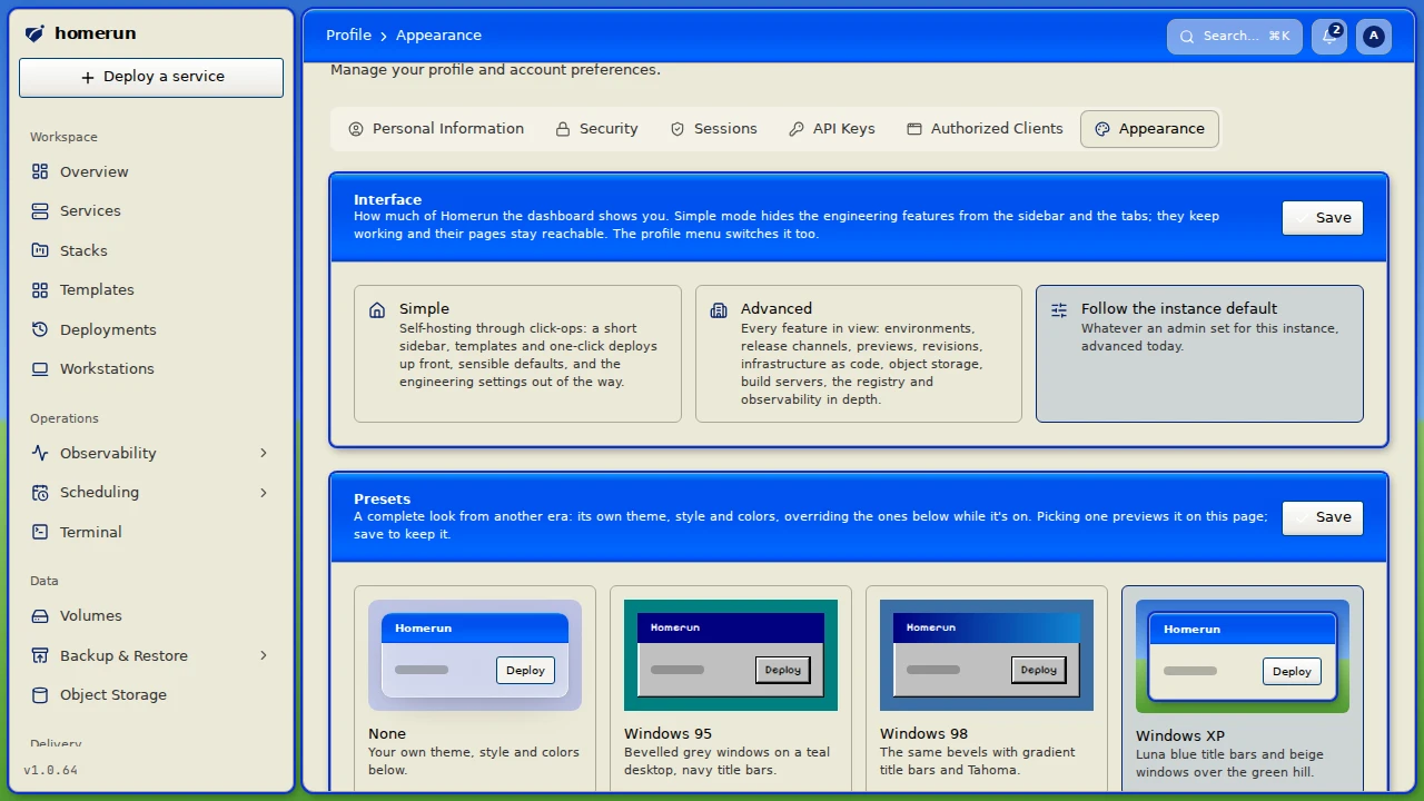 The Windows XP preset
