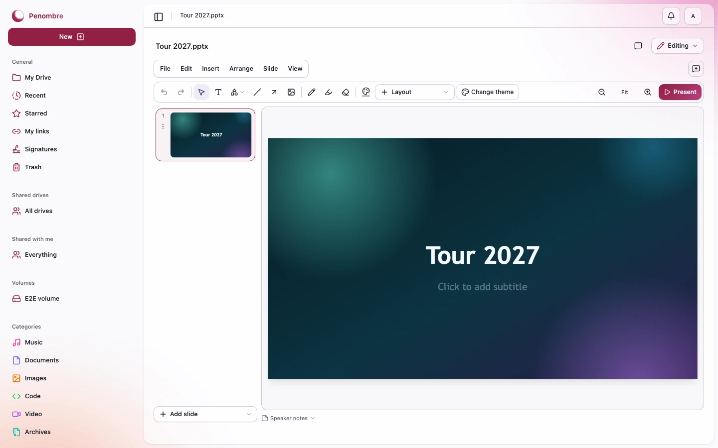 A presentation in the slide editor