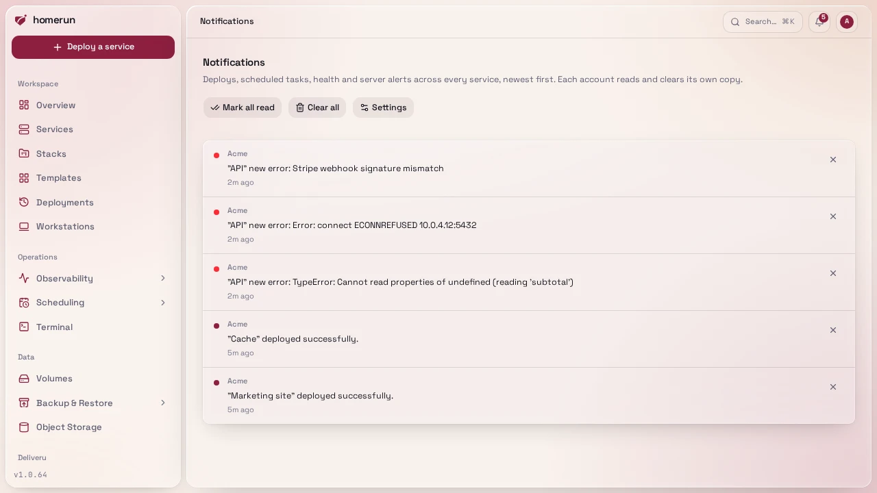 The Notifications page
