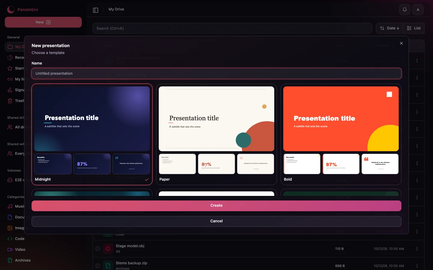 The presentation templates, dark