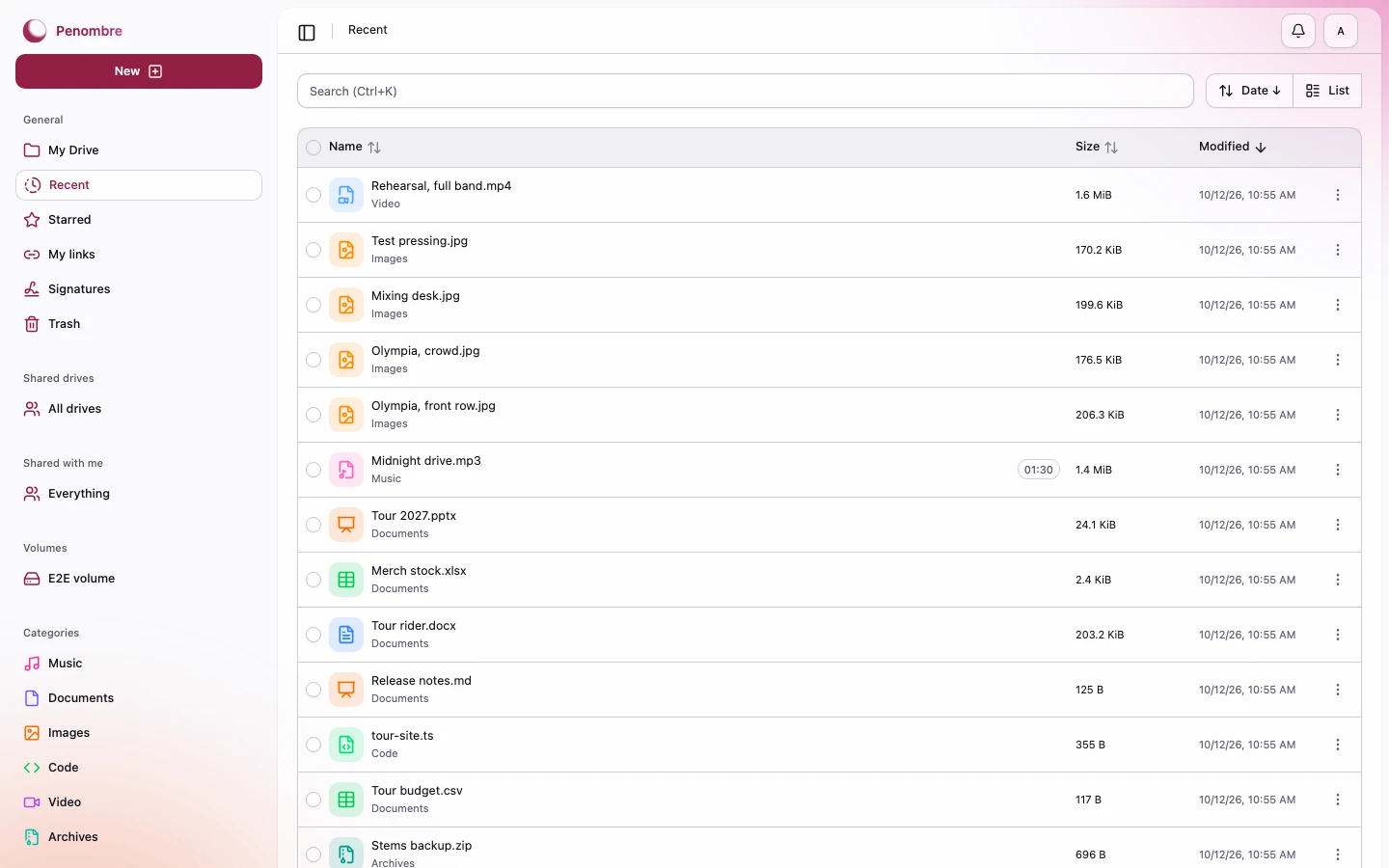 Recently modified files